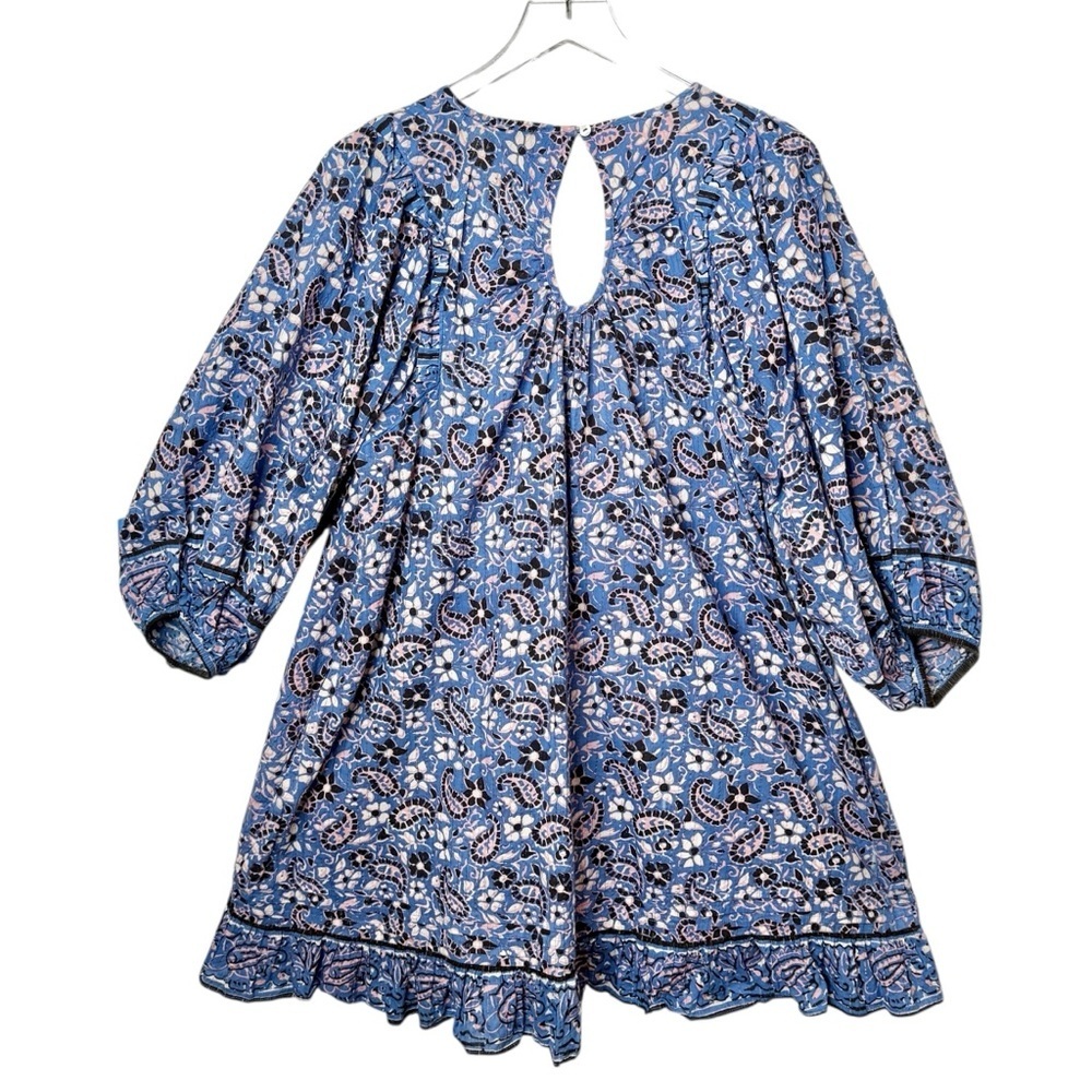 Cleobella Cora Cotton Blue Paisley Aline Full Women’s Bohemian Tassel Dress Sz M - Picture 10 of 12